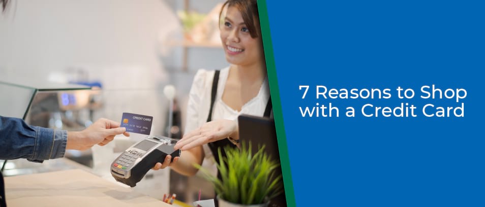 7 Reasons To Shop With A Credit Card - Image of woman at a store paying with her credit card